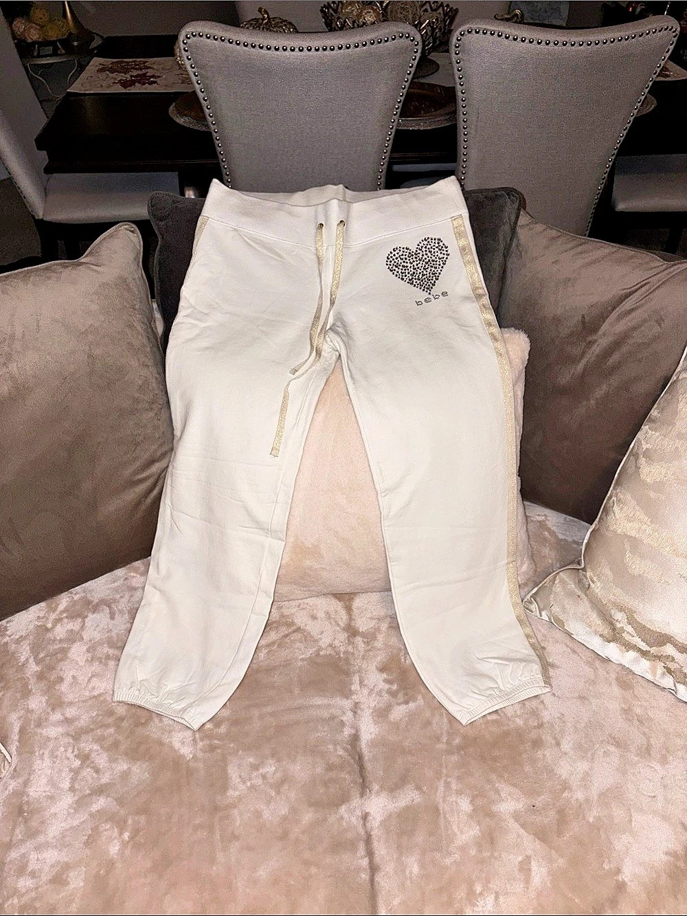 bebe White Drawstring Pants
